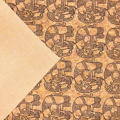 Ethnic Elephant Block- Vegan Cork Fabric- COF-298-A