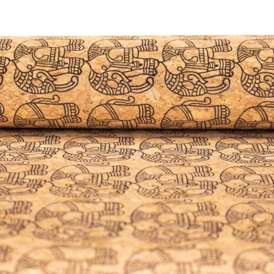 Ethnic Elephant Block- Vegan Cork Fabric- COF-298-A