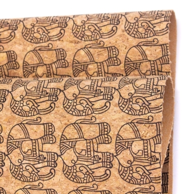 Ethnic Elephant Block- Vegan Cork Fabric- COF-298-A