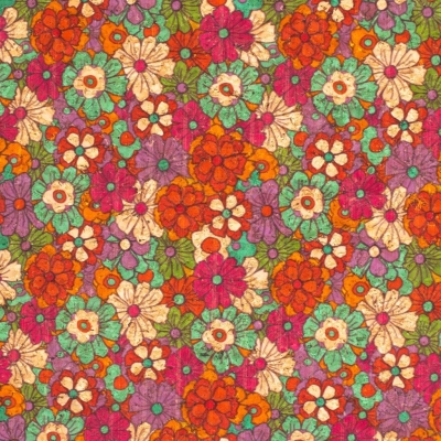 Red flowers Pattern Cork Fabric-COF-340-B