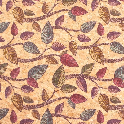 Colorful Leaves Natural Cork Fabric COF-204-A