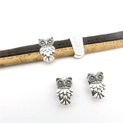 10 Pcs for 10mm flat leather, Antique Silver OWL beads jewelry supplies jewelry finding D-1-10-90