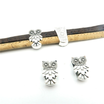 10 Pcs for 10mm flat leather, Antique Silver OWL beads jewelry supplies jewelry finding D-1-10-90