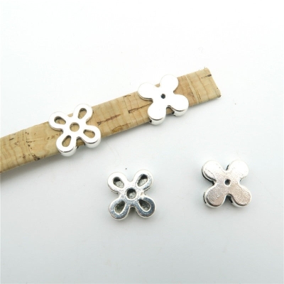 10 Pcs for 10mm flat leather, Antique Silver flower slider beads jewelry supplies jewelry finding D-1-10-126