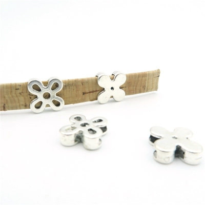 10 Pcs for 10mm flat leather, Antique Silver flower slider beads jewelry supplies jewelry finding D-1-10-126