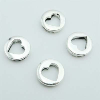 10 Pcs for 10mm flat leather, Antique silver love heart slider, jewelry supplies jewelry finding D-1-10-134