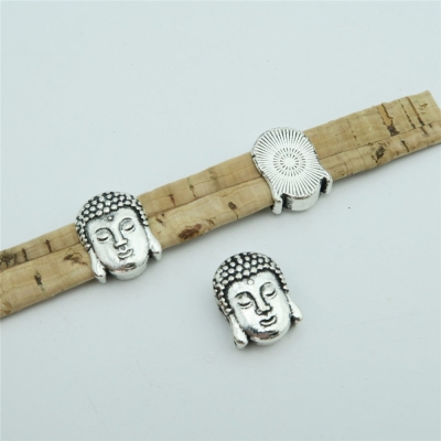 10 pz Per 10mm Piatto In Pelle Argento Antico Testa di Buddha Perline Diapositive Forniture di Gioielli Risultati Dei Gioielli D