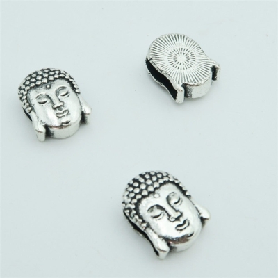 10 Pcs for 10mm flat leather, Antique silver Buddha head slider beads jewelry supplies jewelry finding D-1-10-139