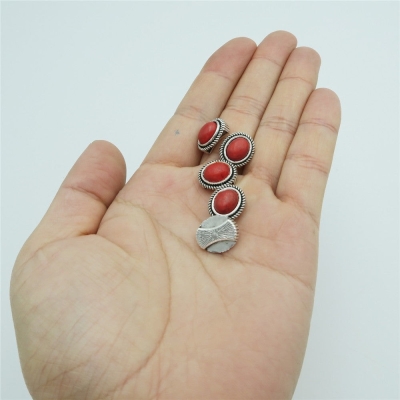 10 Pcs for 10mm flat leather, Antique silver with red stone slider beads jewelry supplies jewelry finding D-1-10-140