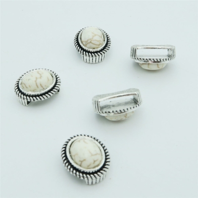 10 Pcs for 10mm flat leather, Antique silver with white turquoise slider beads, jewelry supplies jewelry finding D-1-10-142