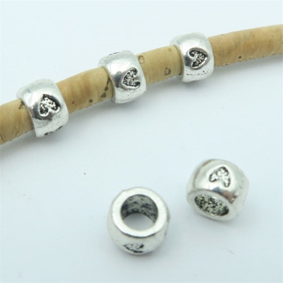 40pcs For 5mm leather antique silver zamak with love heart beads, Jewelry supply, Findings Components D-5-5-64