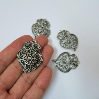 10 units Pendant antique silver Portugal viana heart Pendants Jewelry Findings & Components D-3-100