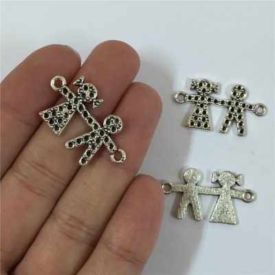 10 units Pendant antique SLIVER boy and gril Pendants Jewelry Findings & Components D-3-153