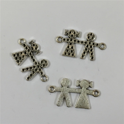 10 units Pendant antique SLIVER boy and gril Pendants Jewelry Findings & Components D-3-153