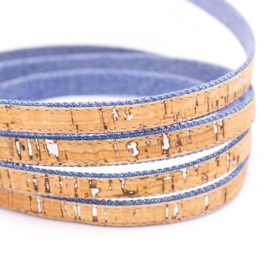 Natural cork & Denim 10mm flat cord COR-188(10meters)