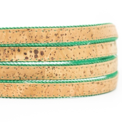 Natural cork & Green denim 10mm flat cord COR-375(10meters)