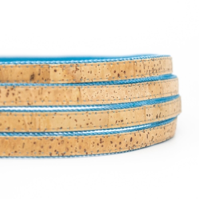 Natural cork & Blue denim 10mm flat cord COR-376(10meters)