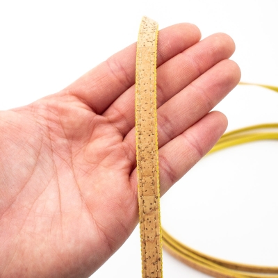 Natural cork & Yellow denim 10mm Flat cord COR-374(10meters)