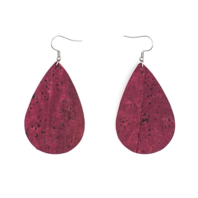 Red softwood fabric handmade ladies earrings, stylish retro jewelry for women cork earring ER-074-B