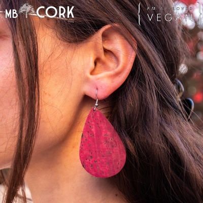 Red softwood fabric handmade ladies earrings, stylish retro jewelry for women cork earring ER-074-B