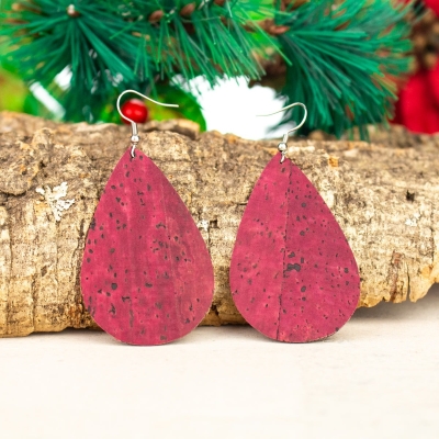 Red softwood fabric handmade ladies earrings, stylish retro jewelry for women cork earring ER-074-B