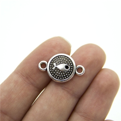 30 units Pendant antique sliver round fish connector charms Pendants Jewelry Findings & Components D-3-339