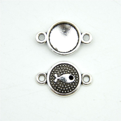 30 units Pendant antique sliver round fish connector charms Pendants Jewelry Findings & Components D-3-339