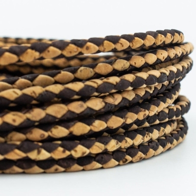 Braided natural with brown 3mm round Cork Cord COR-370（10meters）