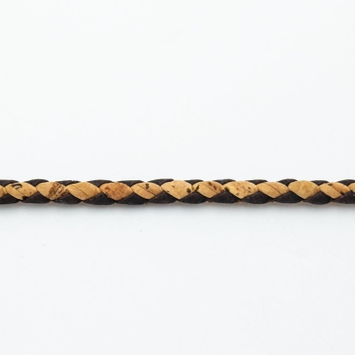 Braided natural with brown 3mm round Cork Cord COR-370（10meters）