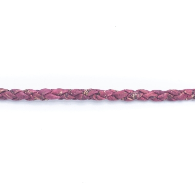 Wine red with gold braided 3mm round cork cord COR-394（10meters）