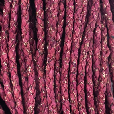 Wine red with gold braided 3mm round cork cord COR-394（10meters）