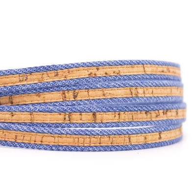 Natural cork & Denim 10mm flat cord COR-507(10meters)