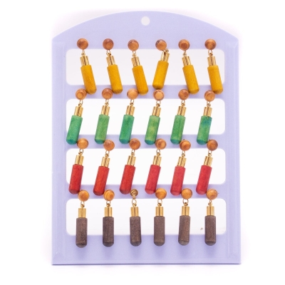 Wooden earrings, 12 pairs of 4 colors MER-01