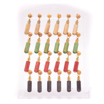 Wooden earrings, 12 pairs of 4 colors MER-01