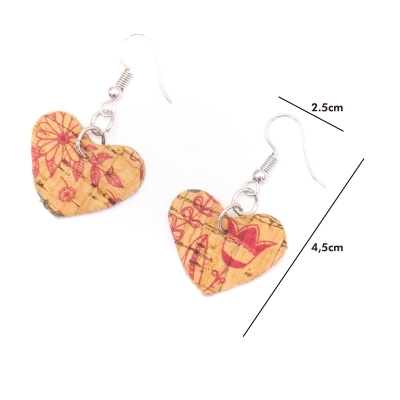 Natural cork fabric heart Shapes for Earrings, Original handmade ladies earrings-ER-072-G