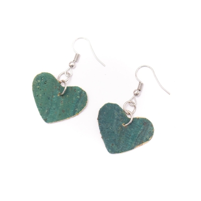 Natural cork fabric heart Shapes for Earrings, Original handmade ladies earrings-ER-072-M