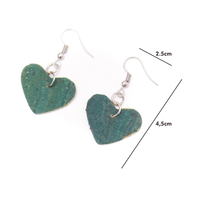 Natural cork fabric heart Shapes for Earrings, Original handmade ladies earrings-ER-072-M