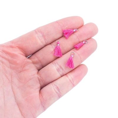 10 pcs pink color Small Tassel with silver ring Tassels, D-3-535