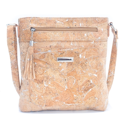 Natural Cork with Gold and Silver Accents - Women's Cork Crossbody Bag BAG-2249