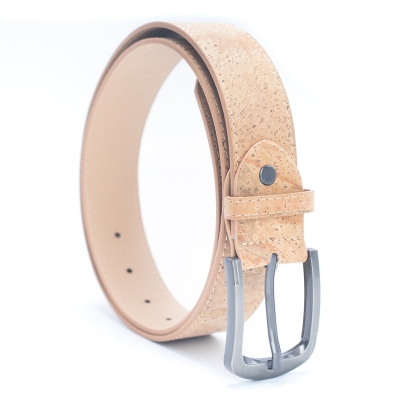 Natural Cork Men's Belt with Thick Black Metal Buckle- L-066