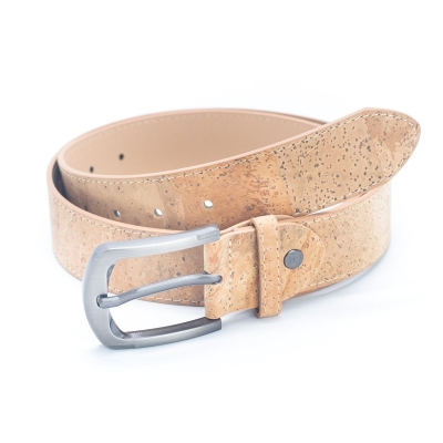 Natural Cork Men's Belt with Thick Black Metal Buckle- L-066