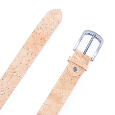 Natural Cork Men's Belt with Thick Black Metal Buckle- L-066