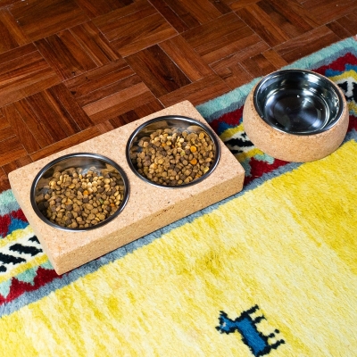 Cork Base and Stainless Steel Pet Food Bowl L-926