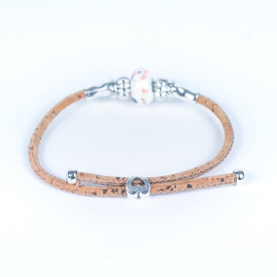 Handcrafted bracelet with natural cork thread and porcelain beads. BRW-007-MIX-8