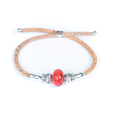 Handcrafted bracelet with natural cork thread and porcelain beads. BRW-007-MIX-8