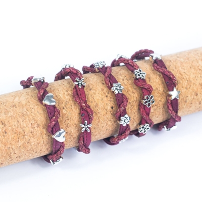 Red color Cork with Accessories Handmade Women's cork Bracelet BR-189-MIX-5