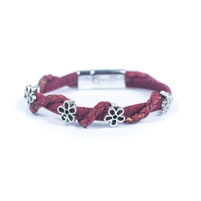 Red color Cork with Accessories Handmade Women's cork Bracelet BR-189-MIX-5