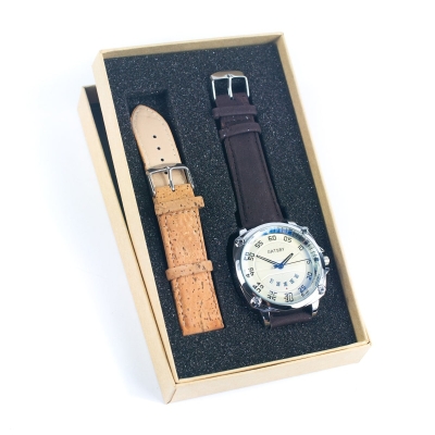 Orologio da uomo con cinturino in sughero in set regalo WA-408-BOX