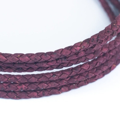 For 5mm Wine red Braided Cork Jewelry Crafting Cord COR-365 (10meters)