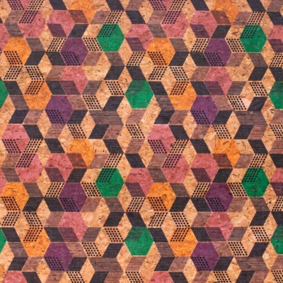 Geometric Cubes Print on Natural Cork Material COF-472